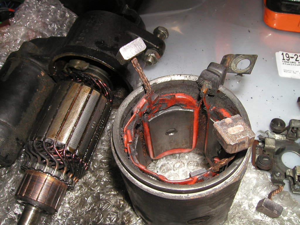 Toyota forklift starter whose motor brushes are being replaced